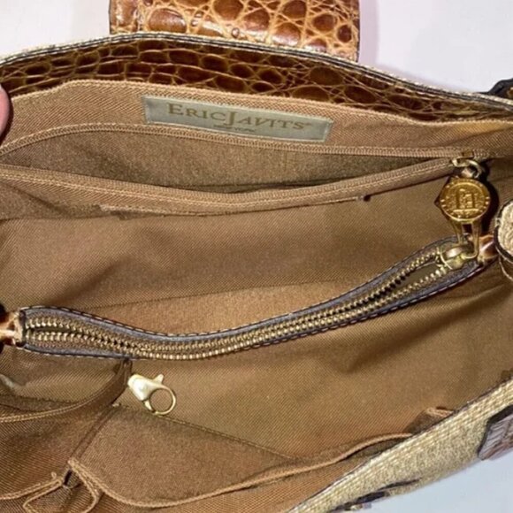 Eric Javits New York Tan Raffia & Leather Reptile Print Shoulder Bag - Picture 9 of 10